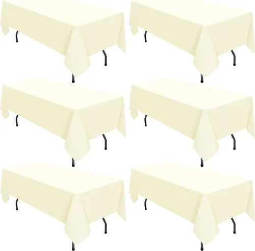 Miniatura 137 de Paquete de 10 manteles de poliéster de 60 x 102 pulgadas, manteles de poliéster beige para mesas rectangulares de 6 pies, resistentes a las manchas