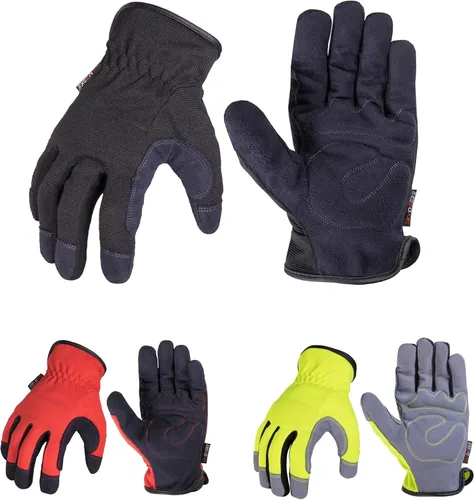 SKYDEER Paquete de 3 pares de guantes de trabajo de cuero duraderos para jardinería y trabajo general (SD8810/L)