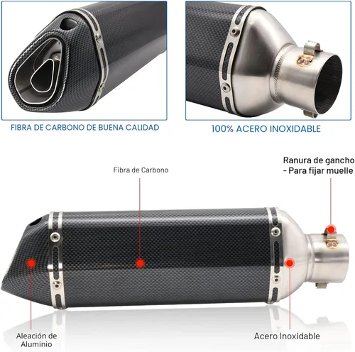 Miniatura 4 de Silenciador sin cordones para motocicleta, silenciadores y silenciadores de fibra de carbono de 1.5-2 pulgadas para motocross, Street Bike Scooter