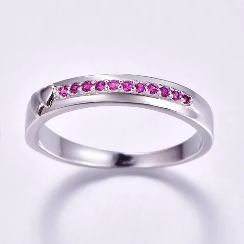 Miniatura 66 de Narica Anillo de 21 piedras chapadas en plata, apilables, corte redondo, zafiro azul, circonita cúbica, relleno de circonita cúbica, halo