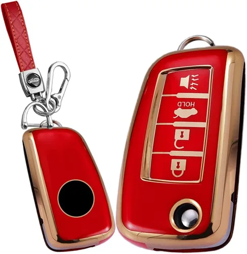 Miniatura 4 de SANRILY Golden-Edge - Funda para llavero de 4 botones con tapa para Nissan X-Trail Juke F15 Rogue Qashqai J11 Tiida Murano Maxima - Funda plegable