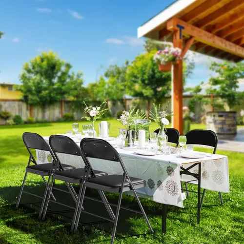 Miniatura 9 de Bonnlo Silla Plegable con Cómodo Cojín Acolchado y Respaldo, Sillas Plegables Portátiles para Exterior, Eventos de Oficina, Bodas, Cuero Pu, 4 Negras