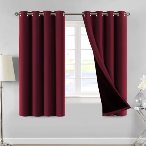 Miniatura 28 de MeilleMaison Paneles de cortina 100 % opacas para ventana de dormitorio, bloqueo de luz completa, de 84 pulgadas de largo, con aislamiento térmico