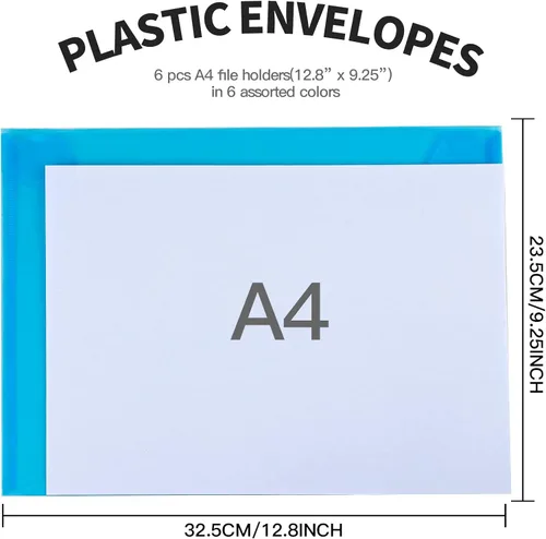 Miniatura 2 de LEOBRO Carpetas de archivos de plástico para documentos, 6 sobres de plástico, carpetas de archivos transparentes reutilizables, bolsas de archivos
