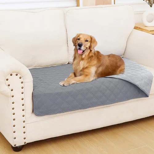 Miniatura 176 de Smiry Funda impermeable para cama de mascota, suave y lavable, para muebles, cama, sofá, reversible, a cuadros (30 x 53 pulgadas, color beige/beige)