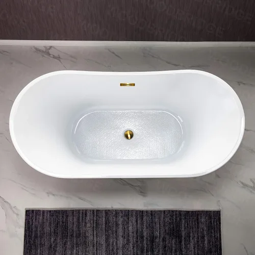 Miniatura 5 de WOODBRIDGE BTA1516 BG - Bañera independiente de acrílico de 59 pulgadas, bañera blanca de remojo contemporáneo con desbordamiento y drenaje de oro
