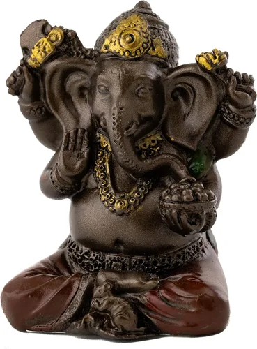 Miniatura 2 de Elefante hindú miniatura 2 pulgadas, Ganesh, dios del éxito Buena protección Polvo de bronce mezclado con resina – acabado de bronce con acentos