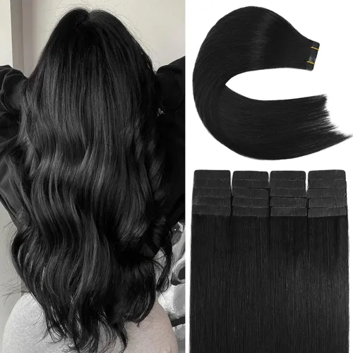Miniatura 6 de Extensiones de cabello humano Remy 100% real, color negro natural, 16 pulgadas, 20 unidades de 1.06 oz, extensiones de cabello color negro natural
