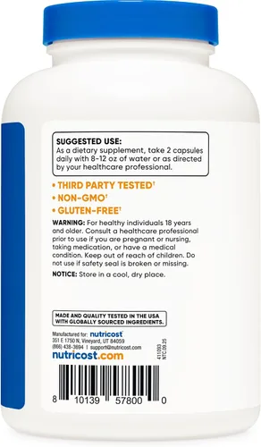 Miniatura 4 de Nutricost Suplemento de colina e inositol (1,000 mg) 240 cápsulas - 500 mg de colina, 500 mg de inositol, sin OMG, sin gluten, 120 porciones