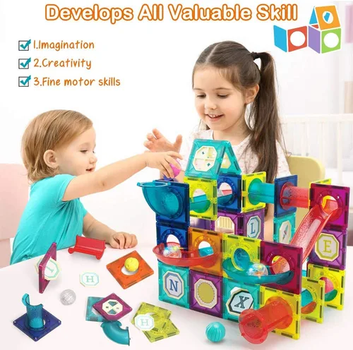 Miniatura 2 de Azulejos magnéticos, bloques magnéticos de tubo de 125 piezas para niños pequeños, juguetes de imanes transparentes 3D, juguete STEM para niños