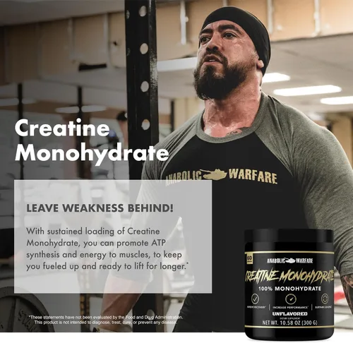Miniatura 8 de Anabolic Warfare Monohidrato de creatina, recuperación después del entrenamiento, aumenta el rendimiento, mantiene la carga, creatina premium*