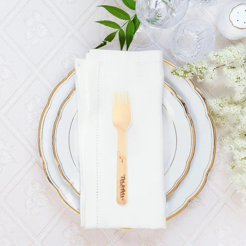 Miniatura 7 de Platos y tenedores de madera desechables Mr. and Mrs