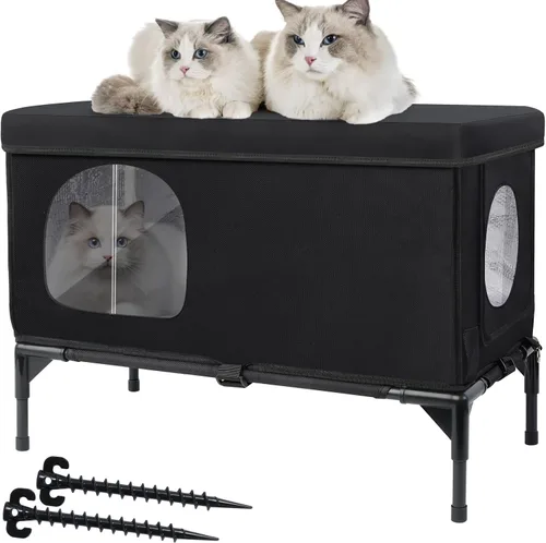 Miniatura 10 de Casa para gatos al aire libre, resistente a la intemperie, aislada, para gatos con cojín acogedor, refugio elevado para gatos al aire libre
