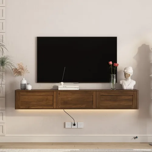 Miniatura 29 de Soporte flotante para TV montado en la pared con 20 LED de color, soporte de TV moderno de 63 pulgadas, gabinete de TV flotante centro