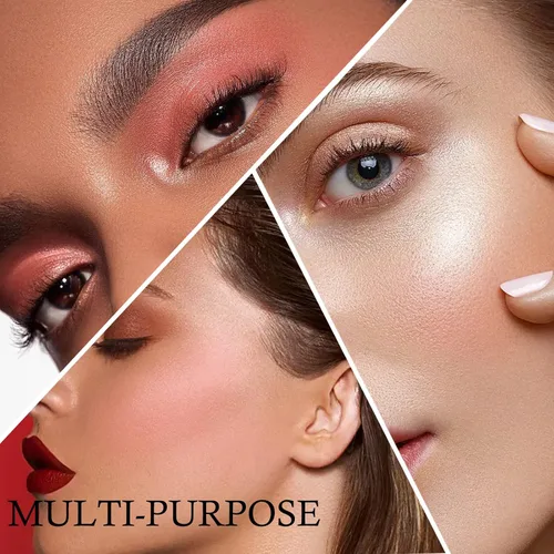 Miniatura 6 de Boobeen Kit de rubor e iluminador, paleta de polvo prensado de maquillaje 3 en 1, bronceador brillante, rubor mate naranja y rosa, paleta facial