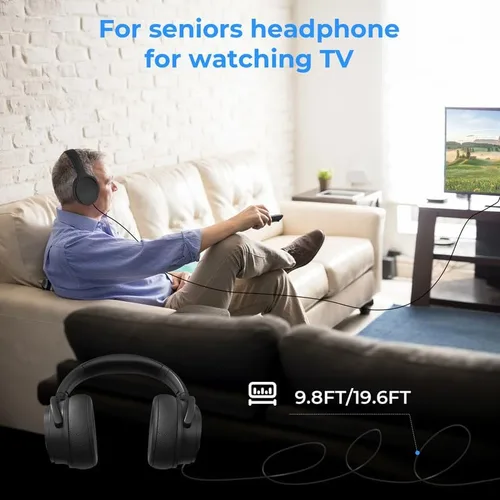 Miniatura 4 de Auriculares con cable extralargos para TV y PC para ver televisión para personas mayores con control de volumen, auriculares con cable de longitud