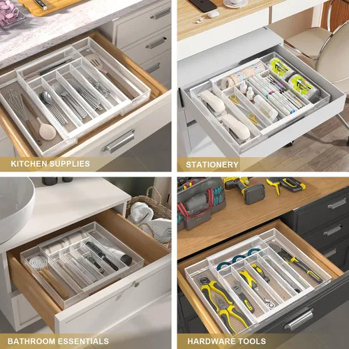Miniatura 6 de Sedegn Organizador de utensilios de cocina expandible – Bandeja de cubiertos ajustable de 9.6 a 16.1 pulgadas con 5 – 7 compartimentos – Se adapta a