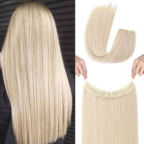 Miniatura 50 de REECHO - Extensiones de cabello con alambre invisible y con cintillo transparente, tamaño ajustable, clips seguros extraíbles, cabello lacio, diseño