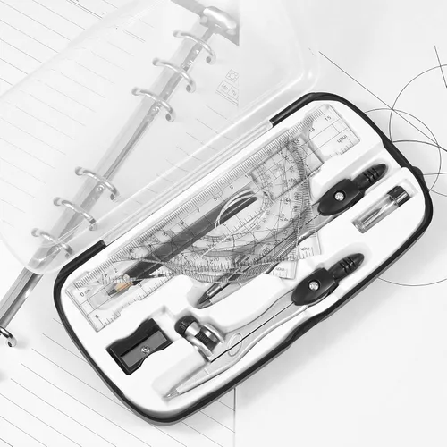 Miniatura 3 de Unjoo Juego de 10 piezas de geometría matemática con caja de almacenamiento inastillable, incluye reglas, transportador, brújula, borrador
