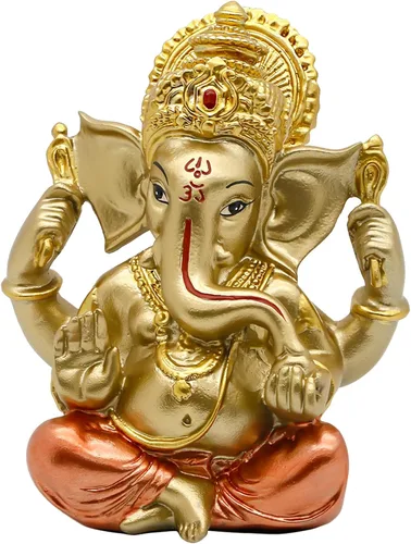 alikiki Dios hindú Señor Ganesha Idol Estatua de Dios indio Ganesh Escultura India Templo Mandir Pooja Artículo Regalo de regreso de boda india Oro