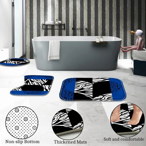 Miniatura 4 de Poedist - Juego de cortinas de ducha para baño, 4 piezas, diseño de leopardo azul brillante, incluye cortinas de ducha y tapetes para baño