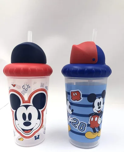 Miniatura 8 de Disney Vasos para sorber para niños y niñas Paquete de dos vasos para sorber de 10 onzas con popote y tapa, botella de agua de viaje azul duradera