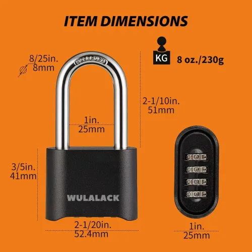 Miniatura 2 de WULALACK - Candado de combinación para exteriores, candados resistentes a la intemperie con código, combinación de candado reajustable