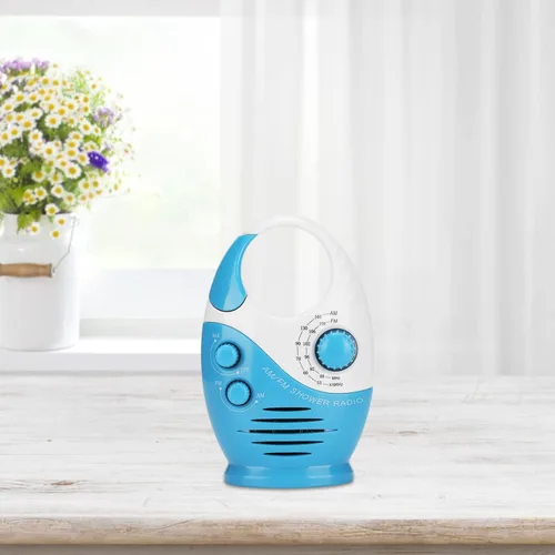 Miniatura 2 de AM FM Radio portátil tipo gancho portátil Radio música ducha altavoz azul ducha radio funciona con batería analógica radio auricular pequeño