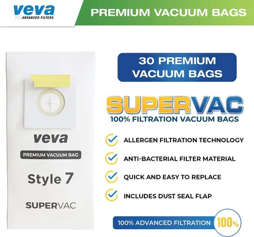 Miniatura 2 de Paquete de 30 bolsas de vacío estilo 7 para aspiradora vertical Bissell, bolsas de vacío SuperVac de primera calidad Parte # 32120