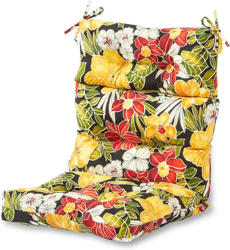Miniatura 9 de Cojines para silla de respaldo alto para exteriores, diseño de asiento y respaldo con bisagras de una pieza, reversibles con 4 lazos, tela