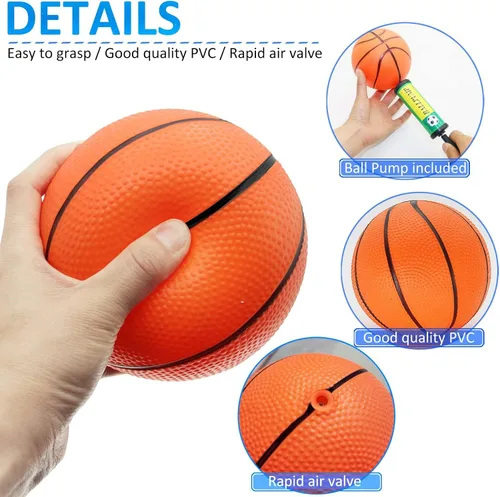 Miniatura 3 de Oleitodh Juego de 15 mini pelotas de baloncesto de 6 pulgadas a granel con bomba, pelotas de baloncesto pequeñas de PVC para juegos de aro sobre