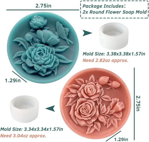 Miniatura 2 de 2 moldes redondos de jabón de flores para hacer jabón, molde de vela de resina rosa de silicona, molde de loción de bombas de baño, molde 3D para 2