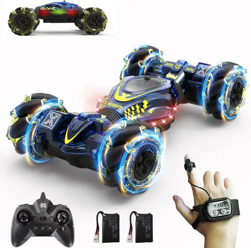 Miniatura 11 de Gesture Coche RC Rojo, 1:24 Alta Velocidad 4WD Coche de Acrobacias Transformable con Gestos y Control Remoto, Vehículo de Deriva con Rotación 360°