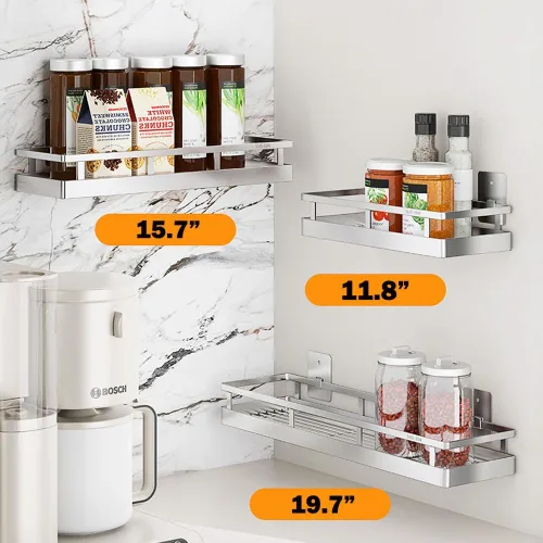 Miniatura 6 de SUS304 - Cesta de almacenamiento de especias de acero inoxidable para montaje en pared, contenedor de condimentos, organizador de especias
