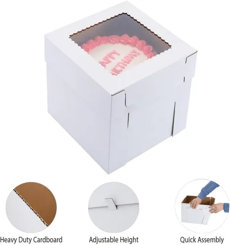 Miniatura 3 de Cajas altas para tartas para pasteles escalonados, 8x8x8 pulgadas [12 unidades] Caja de pastel gruesa y resistente con ventana, portador de pastel
