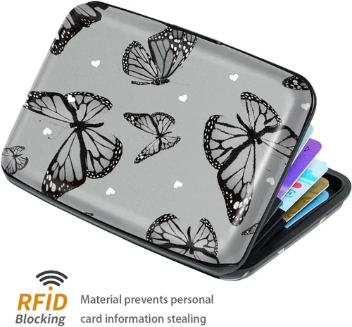 Miniatura 3 de Mini tarjetero para mujeres u hombres, tarjetero delgado con bloqueo RFID, estuche rígido para tarjeta de identificación, tarjetero de viaje, Negro