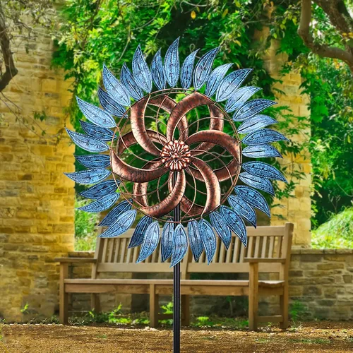 Miniatura 5 de MUMTOP Molinillos de viento para exteriores, de metal, 6.5 pies, grandes esculturas de viento bidireccionales para decoración de patio y jardín Azul
