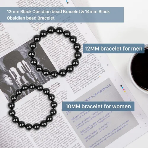 Miniatura 5 de Pulsera de protección, pulsera de obsidiana negra natural para hombres y mujeres, antiansiedad, trae buena suerte y felicidad, pulseras de cristal