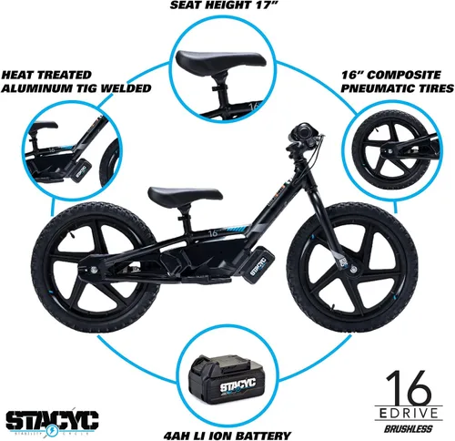 Miniatura 3 de STACYC Bicicleta de equilibrio eléctrica sin escobillas 16eDRIVE para niños de 5 a 7 años de edad