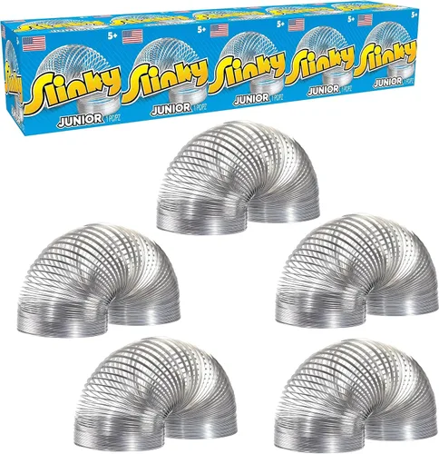 Just Play Slinky Jr., el juguete original de primavera caminante, paquete de 5 pequeños Slinkys de metal, juguetes para niños a partir de 5 años