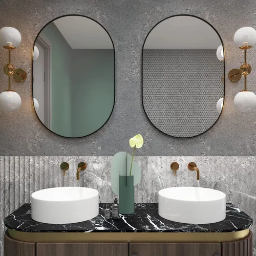 Miniatura 8 de Espejo ovalado de baño de 2 piezas, espejo de tocador de pared de cápsula, espejo de píldora de 20 x 30 pulgadas, espejo grande y moderno con marco