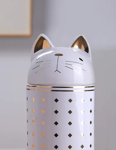 Miniatura 3 de HAUCOZE Tarro de galletas de gato decorativo para dulces con tapa, moderno recipiente de decoración de cocina, recipiente de cerámica para regalo