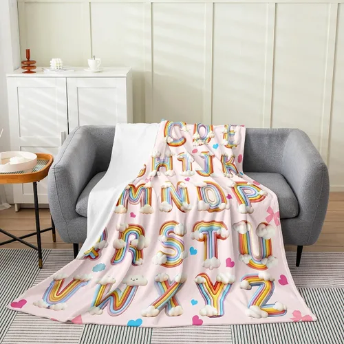 Erosebridal Rainbow English Alphabet Fleece Throw Blanket 40"x50" - Ultra-Soft for Couch Sofa Bed,Cartoon Letters Flannel Blanket,Love Hearts Fuzzy