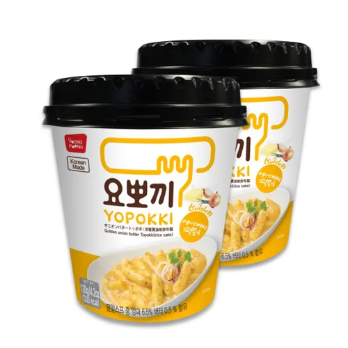 Yopokki Taza Instantánea de Tteokbokki (Mantequilla de Cebolla, 2 Tazas) Comida callejera coreana con salsa sabor a mantequilla de cebolla. Pastel