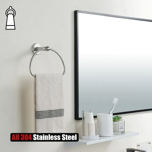 Miniatura 9 de JQK BAS165-BN - Juego de accesorios de baño de 5 piezas, acabado cepillado, incluye barra de toalla de 24 pulgadas, anillo de toalla de 7 pulgadas