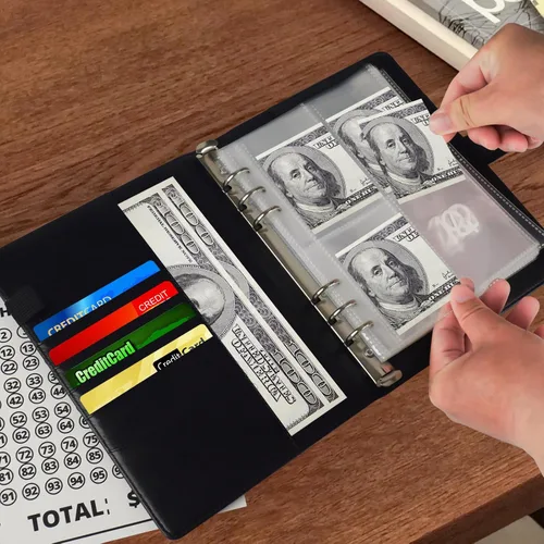 Miniatura 6 de LANBOUY Carpeta de desafíos de ahorro de dinero con 100 sobres, libro de presupuesto con desafío de ahorro en efectivo, carpeta de dinero de 52
