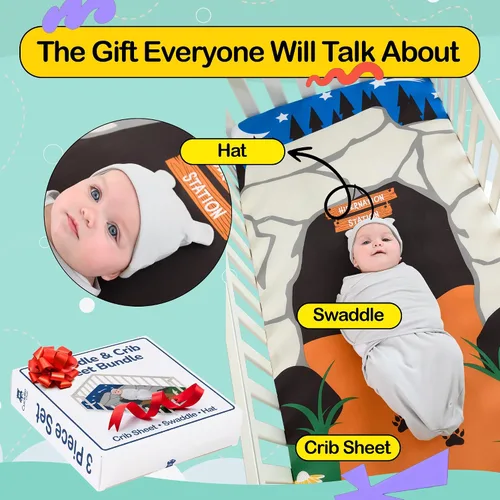 Miniatura 3 de Cuddle Club Juego de regalo para recién nacido, incluye manta para envolver, sombrero y sábana para cuna en estilos divertidos, para bebés niños