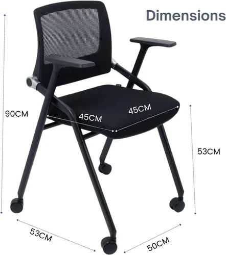 Miniatura 3 de Paquete de 2 sillas de oficina plegables con ruedas, respaldo de malla, brazos y portátiles, sillas de oficina plegables para silla de sala de Negro