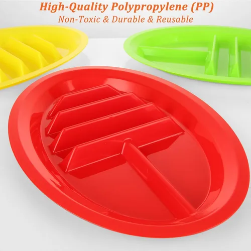 Miniatura 5 de Acrux7 - 12 platos de plástico para tacos para fiestas, platos grandes para tacos con divisores, capacidad para 3 tacos, 2 áreas de inmersión