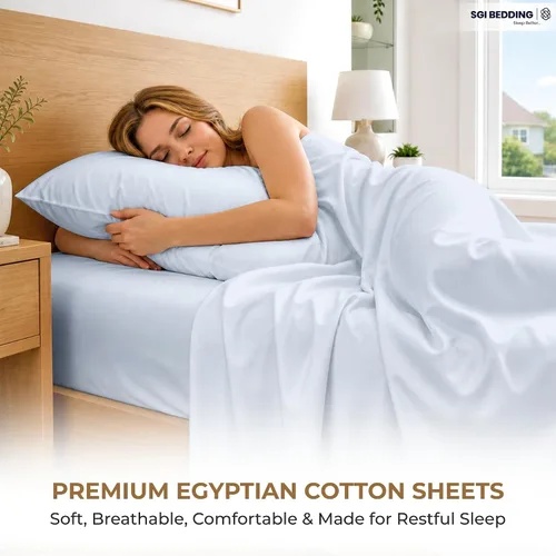 Miniatura 7 de SGI bedding Juego de sábanas de 600 hilos de 4 piezas, 100% algodón egipcio, tamaño King, con bolsillo profundo de 15 pulgadas, sábanas de lujo 16